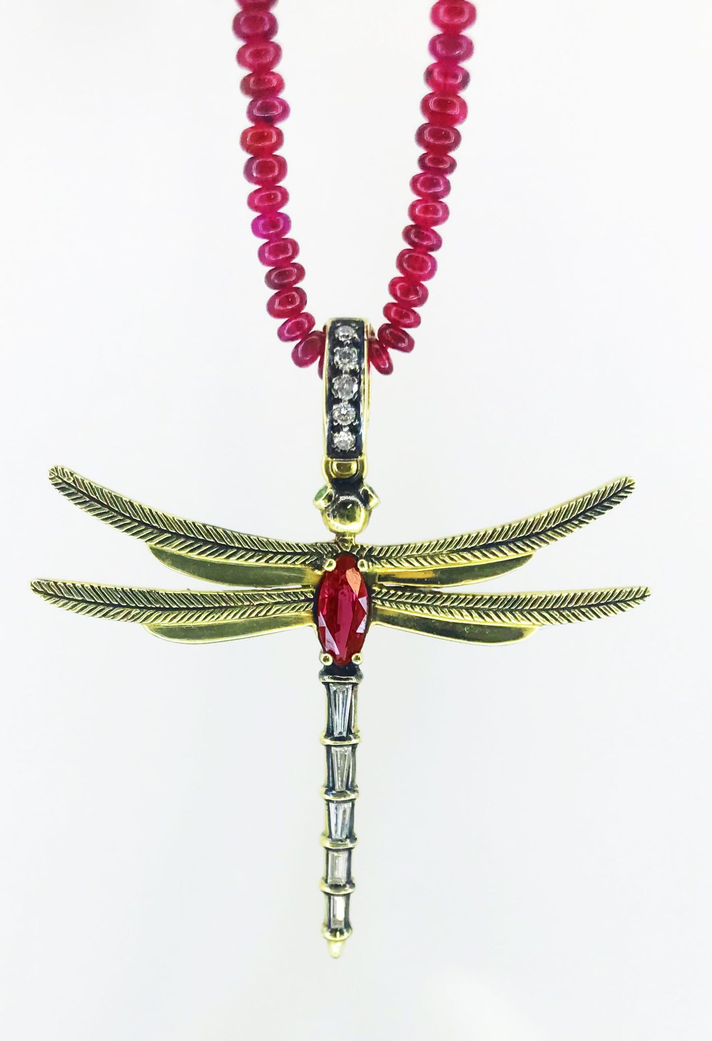 Ruby Dragonfly Charm in 18kt Green Gold
