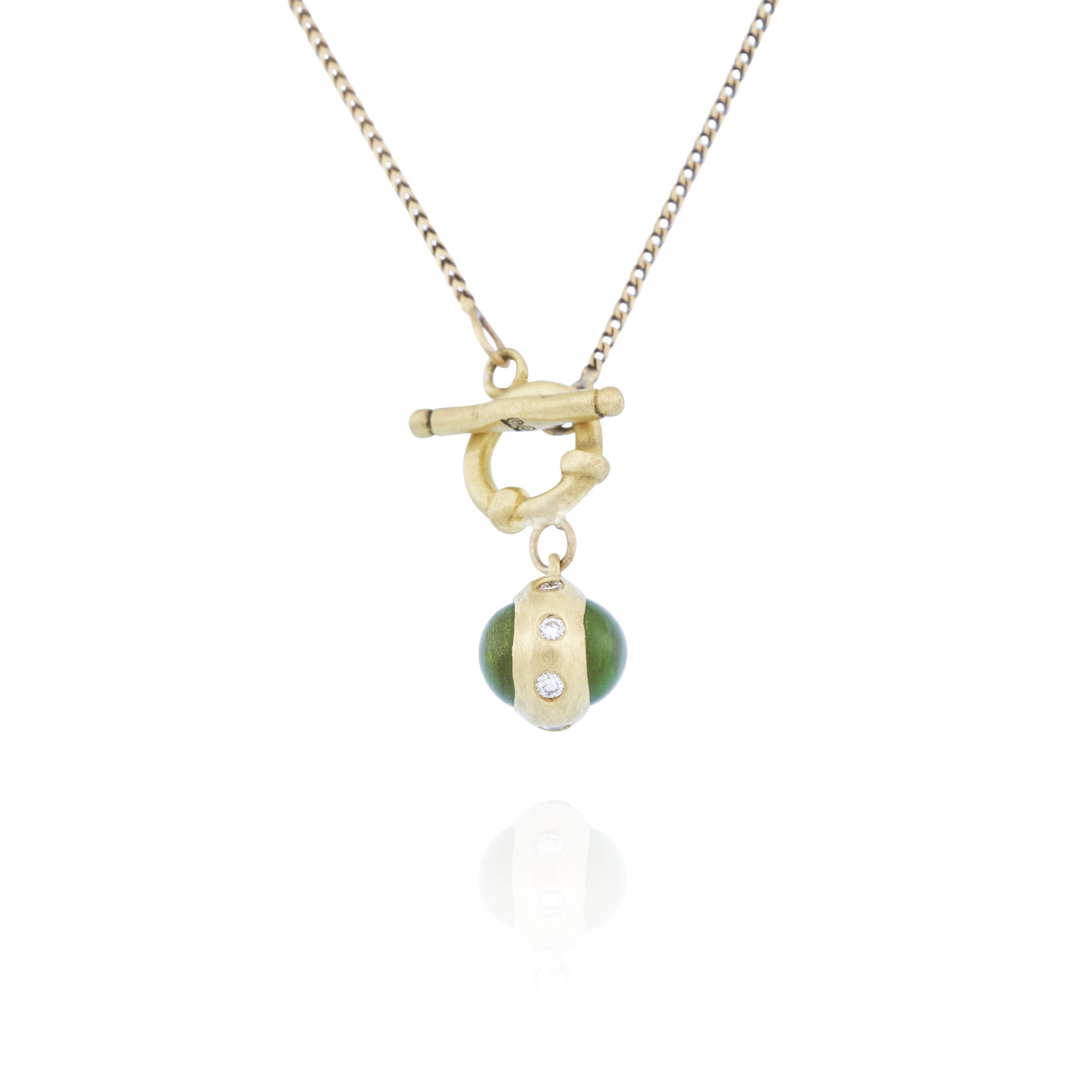 18kt gold Cabochon Peridot and Diamond  Necklace