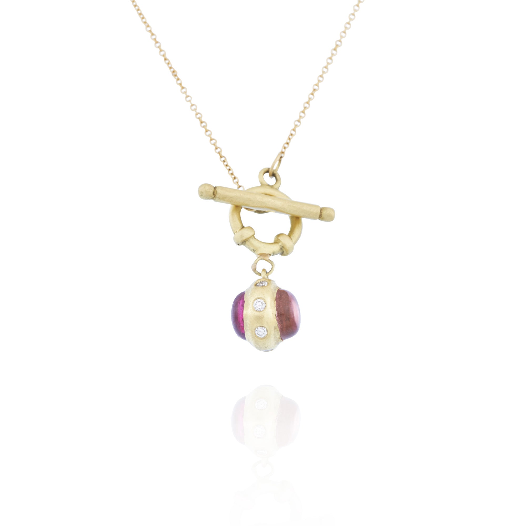 18kt gold Cabochon Pink Tourmaline and Diamond Necklace