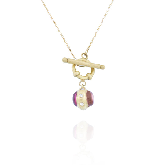 18kt Gold Cabochon Pink Tourmaline and Diamond Necklace