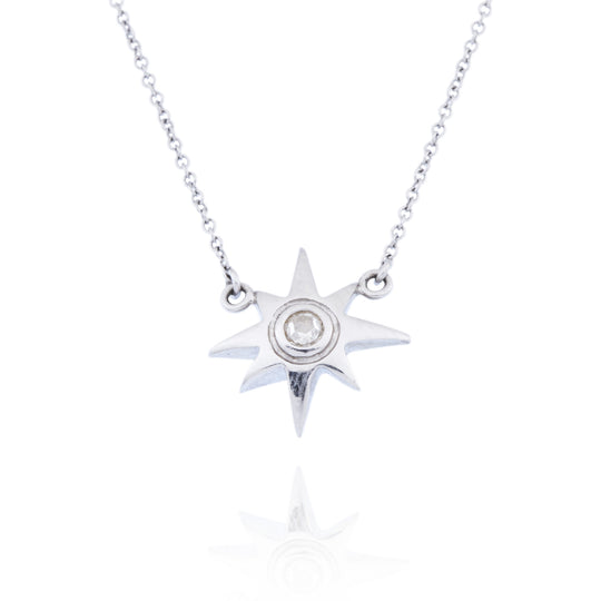18kt White Gold Medium Diamond Sunburst Necklace