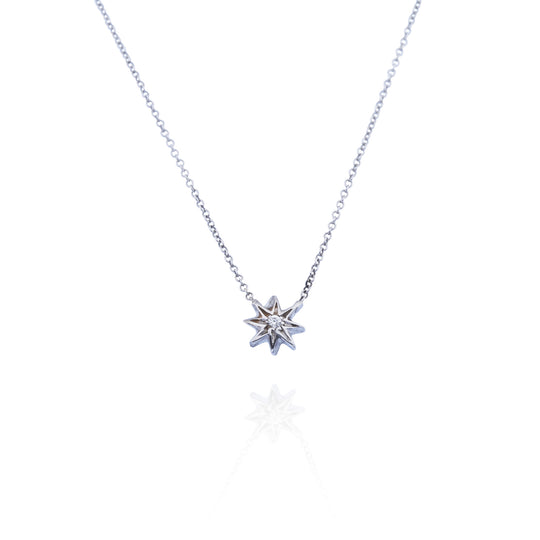 18kt White Gold Small Diamond Sunburst Necklace