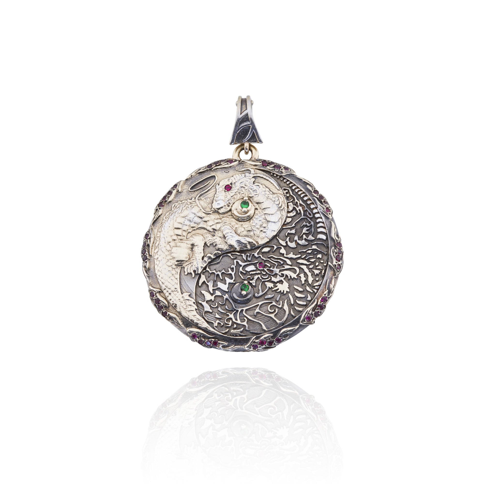 Large Dragon Yin Yang in Anti-tarnish Sterling Silver