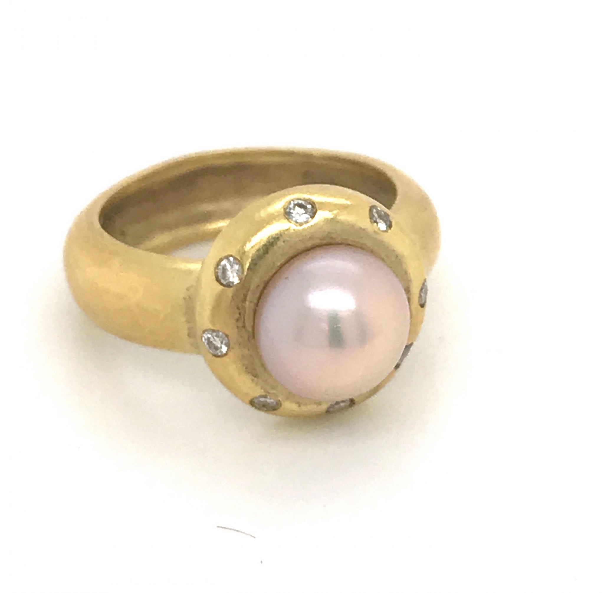 Pink Pearl + Diamond Stud Earrings