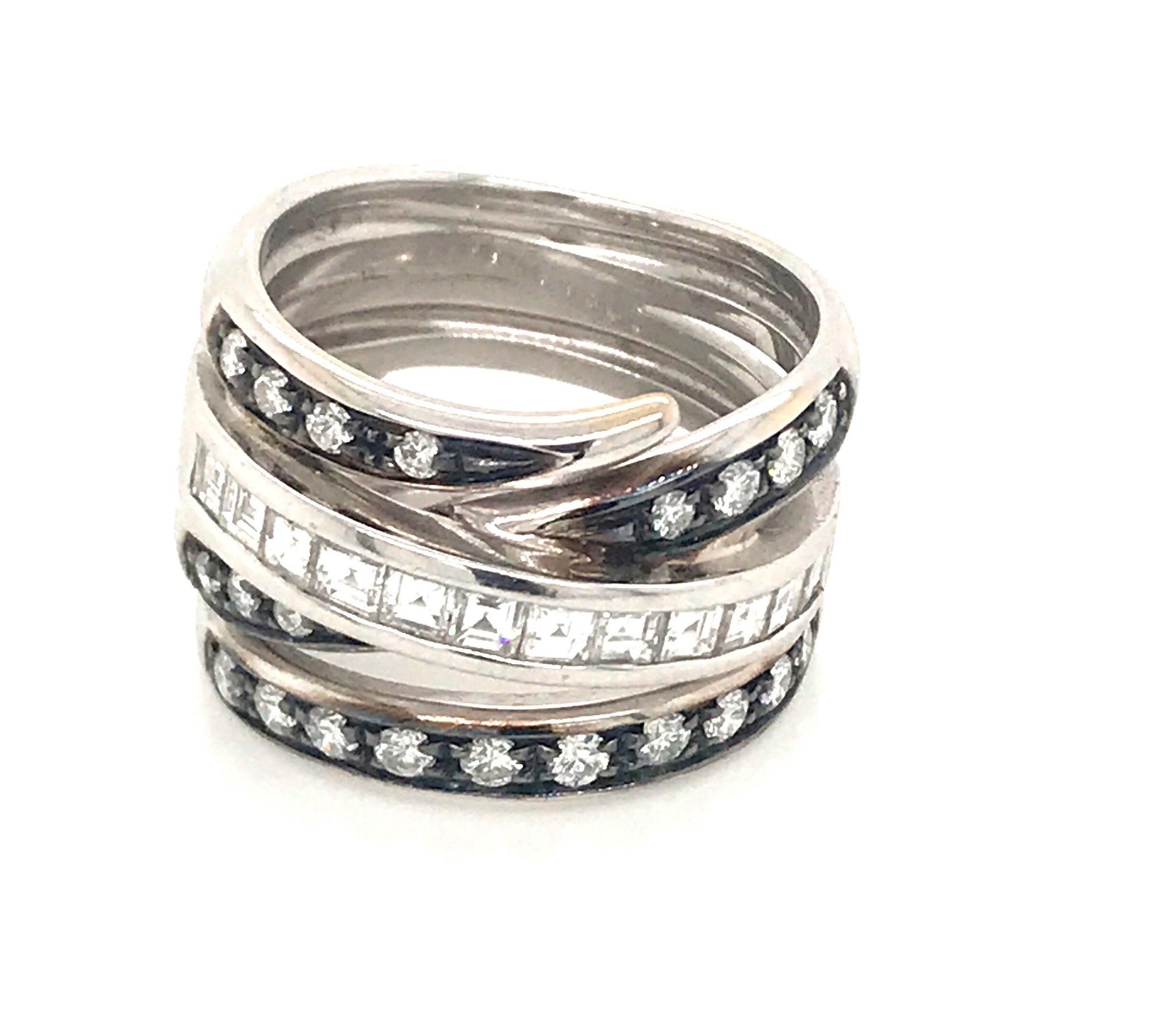Wide Snake-style Asscher and Round Diamond Eternity Band