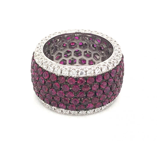Pavé Ruby and White Diamond Wide Eternity Band
