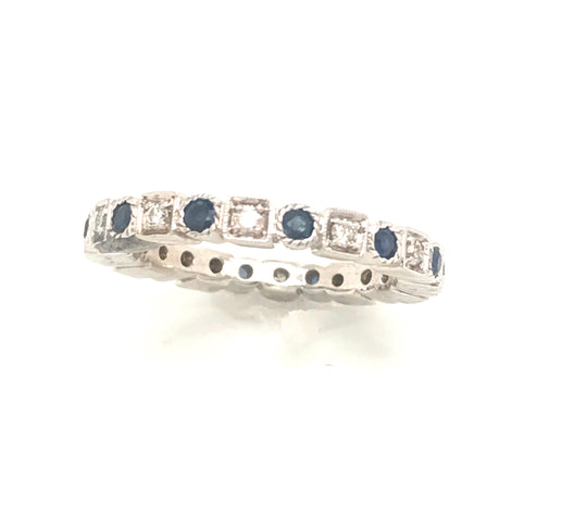 18kt White Gold Eternity Band with Blue Sapphire and Diamond