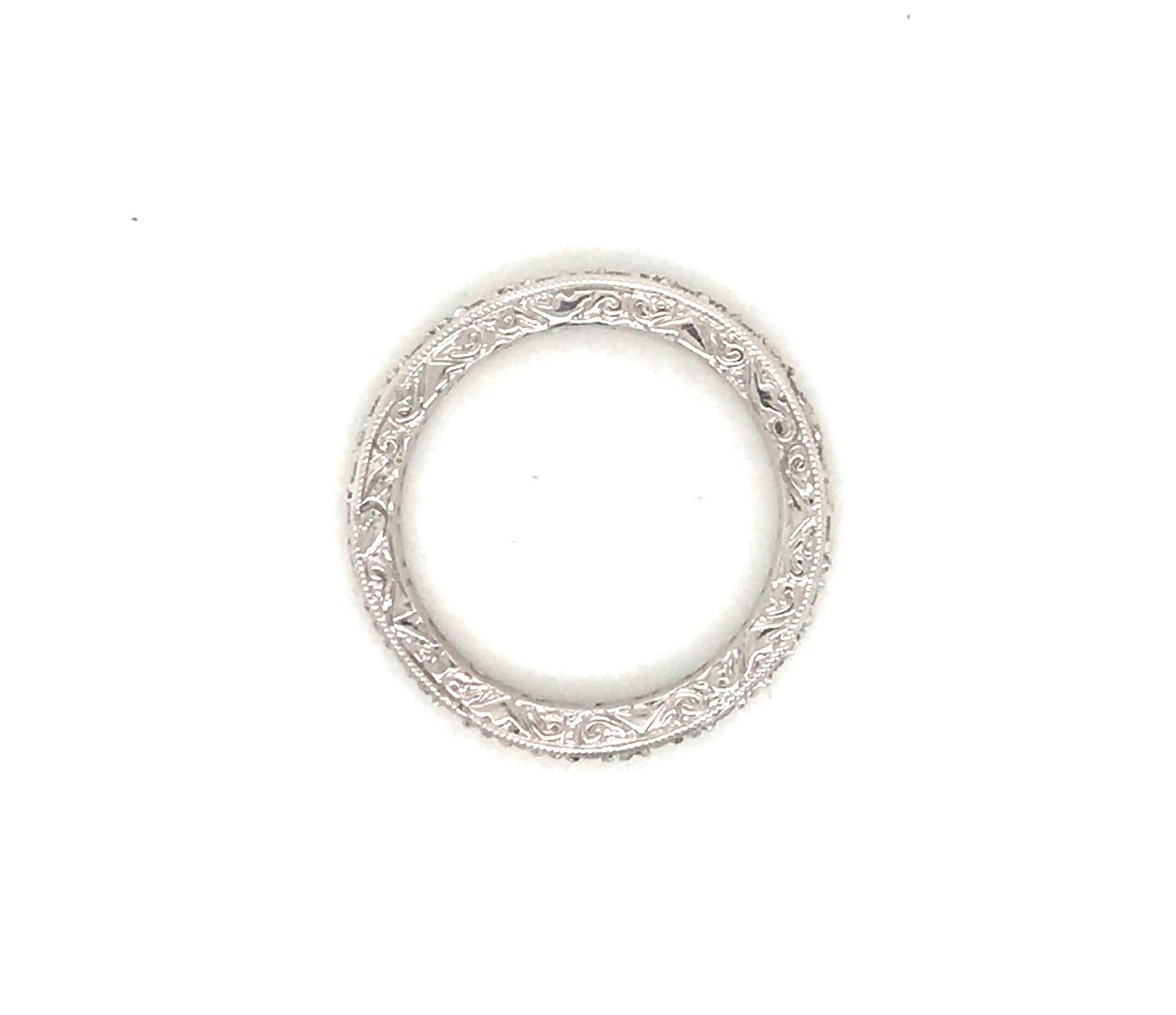 Variation test of 18kt white gold Pave' Linear Thin Eternity Band