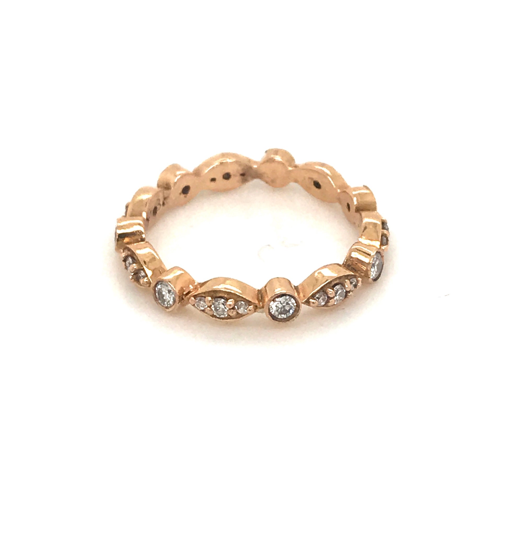 18kt Rose Gold Pavé Alternating Round and Marquise Thin Eternity Band