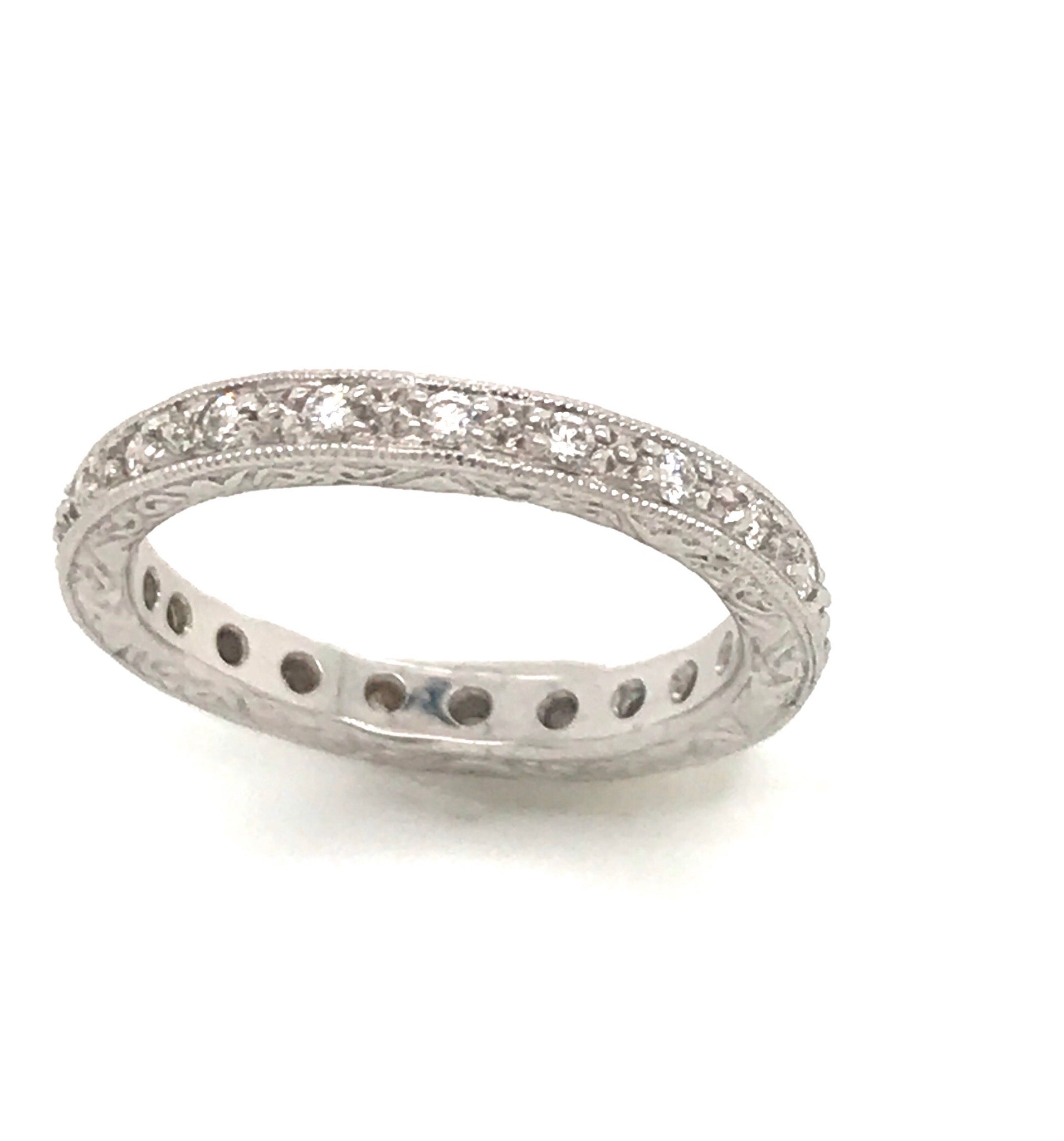 18kt white gold Pave' Linear Thin Eternity Band
