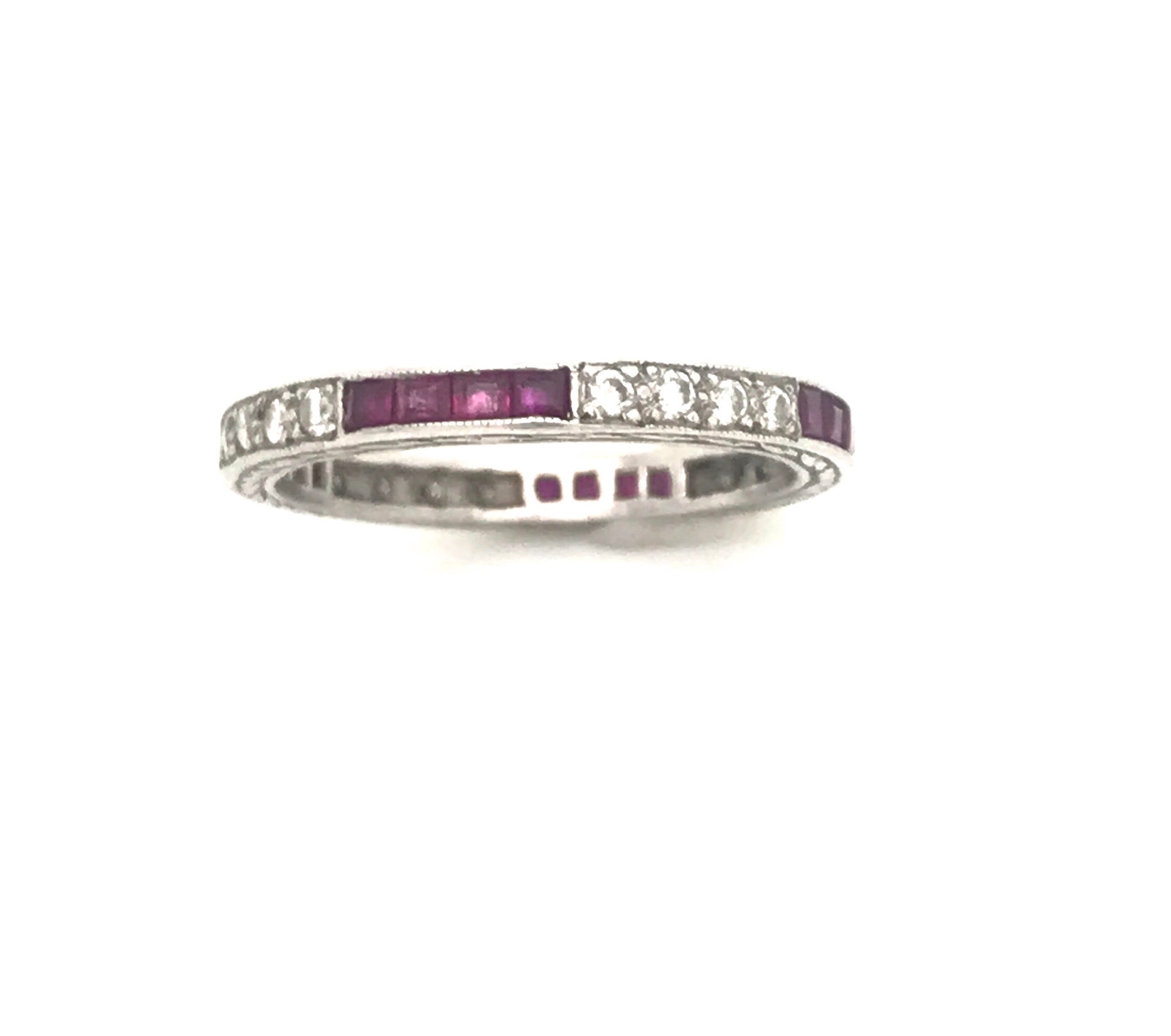 Platinum Ruby and Diamond Linear Thin Eternity Band