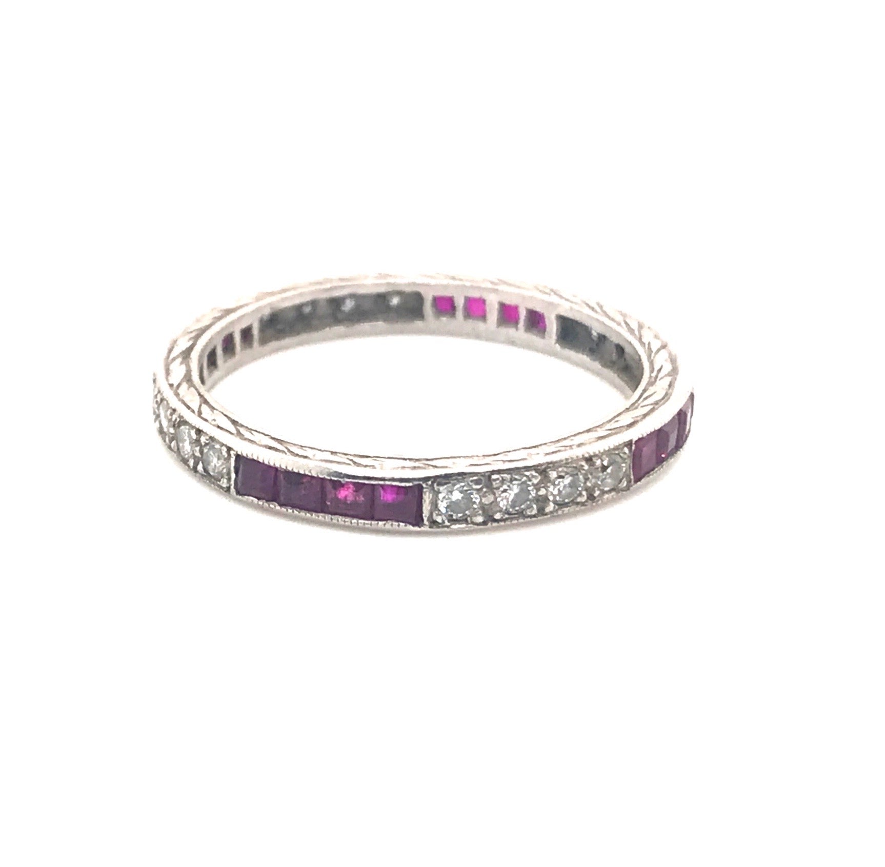 Platinum Ruby and Diamond Linear Thin Eternity Band