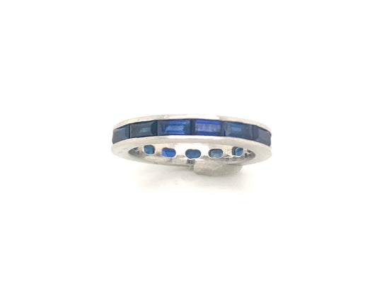 Platinum Sapphire and Diamond Linear Thin Eternity Band