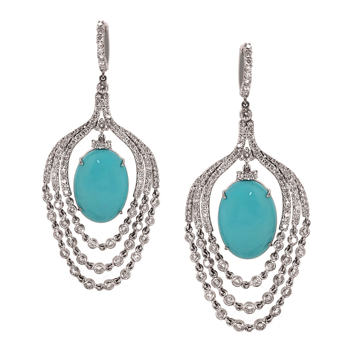 18kt White Gold Turquoise & Diamond Chandelier Earrings