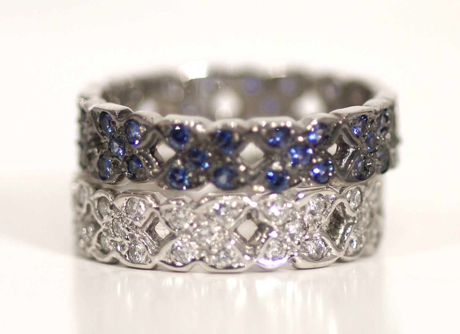 18kt Gold Pave' Blue Sapphire or Ruby Butterfly X Eternity Band