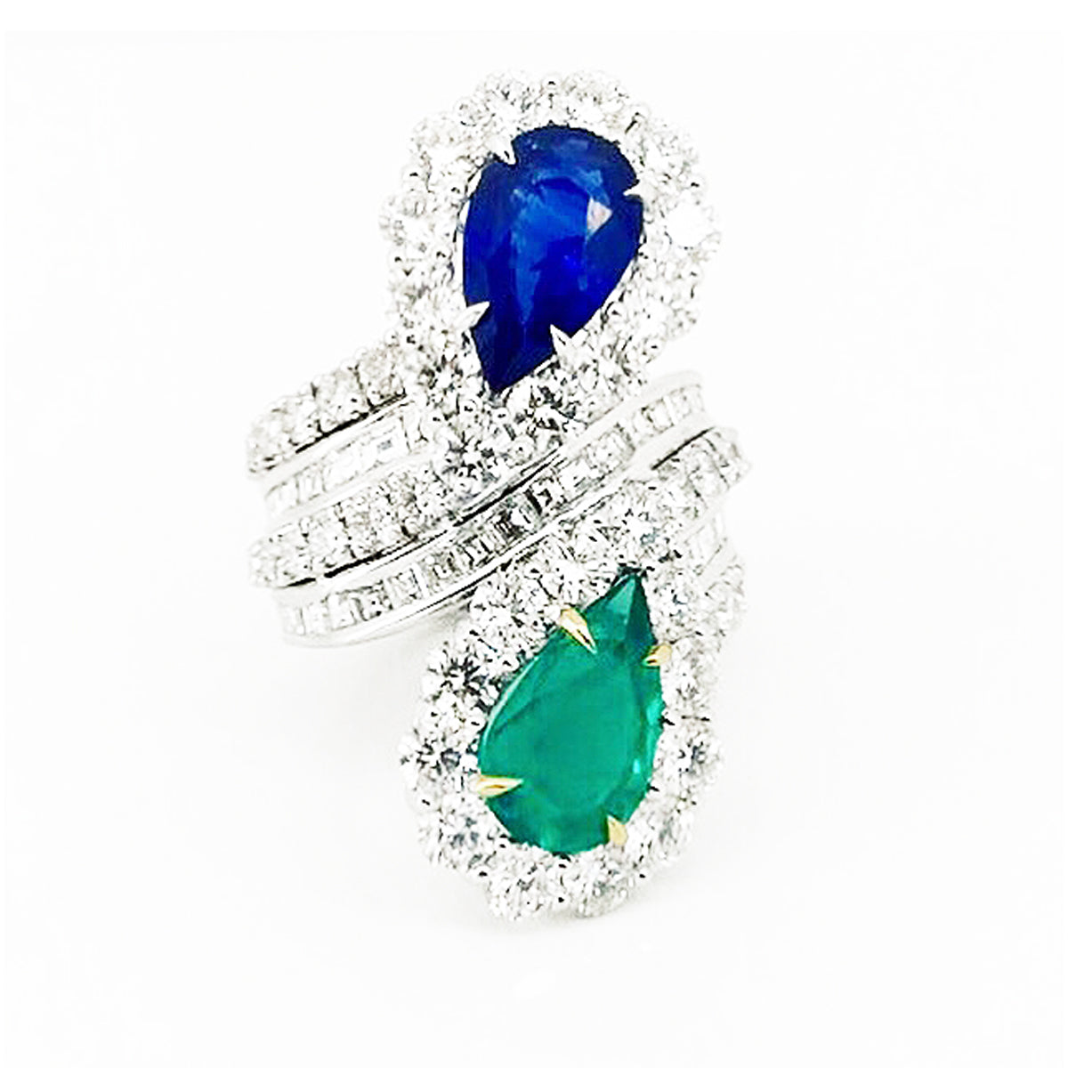 Sapphire & Emerald Twin Bypass Cocktail Ring