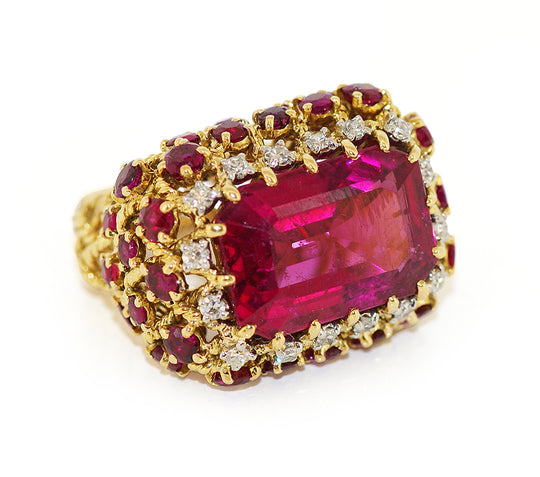 Cartier 18kt Rubellite, Diamond, and Burmese Ruby Cocktail Ring