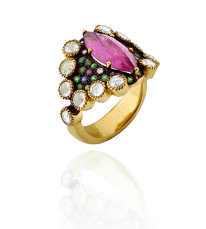 One-of-a-kind 18kt Green Gold Tutti Frutti Cocktail Ring II