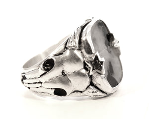 Anti-tarnish Sterling Silver Carved Calf Skull Ring