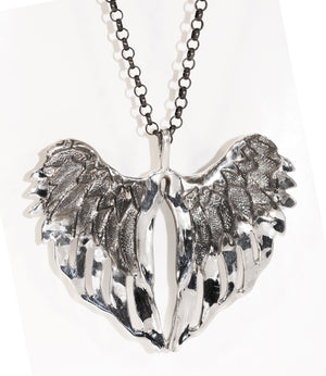 Anti-tarnish Sterling Silver Midsize Angel Wings Heart Shaped Pendant Charm