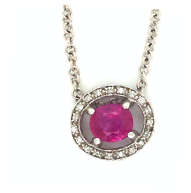 18kt Gold Necklace with No Heat Burma Pink Sapphire and Diamond Charm