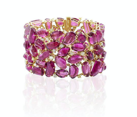 Wide Rubellite + Fancy Yellow Diamond Bracelet