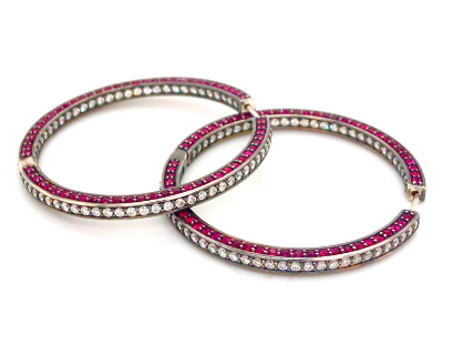 18kt Gold Hoops with Ruby and Diamond