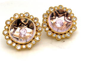 18kt Gold Button Earring with Diamond and Cabochon