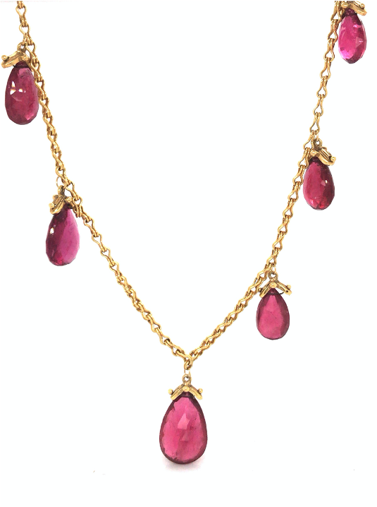 18/22kt Gold Rubellite Briolette Necklace