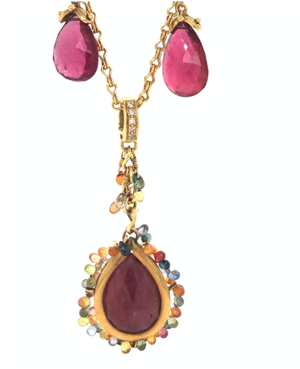 18kt Gold Ruby Charm with Sapphires