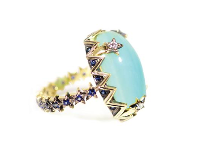 18kt Gold 'Moon + Stars' Cocktail Ring