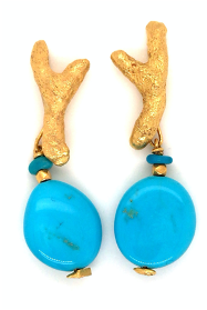 22kt Gold Turquoise Twig Detachable Chandelier Earrings