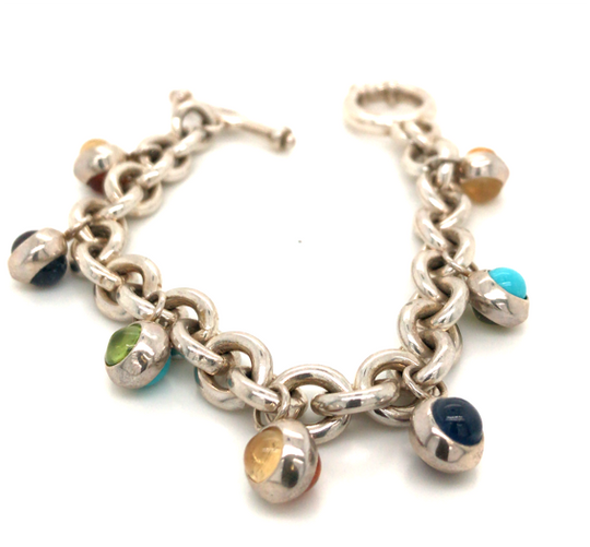 Sterling Silver Cabochon Charm Bracelet
