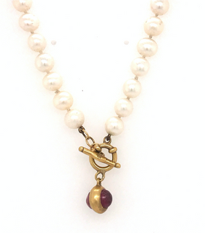 18kt Gold Pearl Necklace with Pink Tourmaline