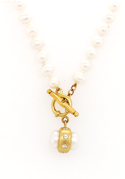 18kt Gold Pearl + Diamond Necklace