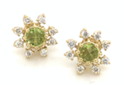 Peridot + Diamond Flower Stud Earrings